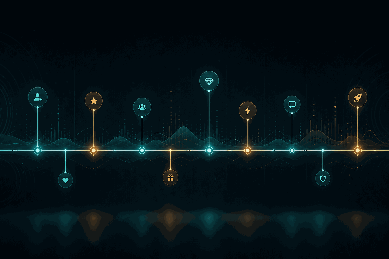 Abstrakte Illustration: Event-Zeitleiste und Analyse-Tiefgang für vergangene Streams