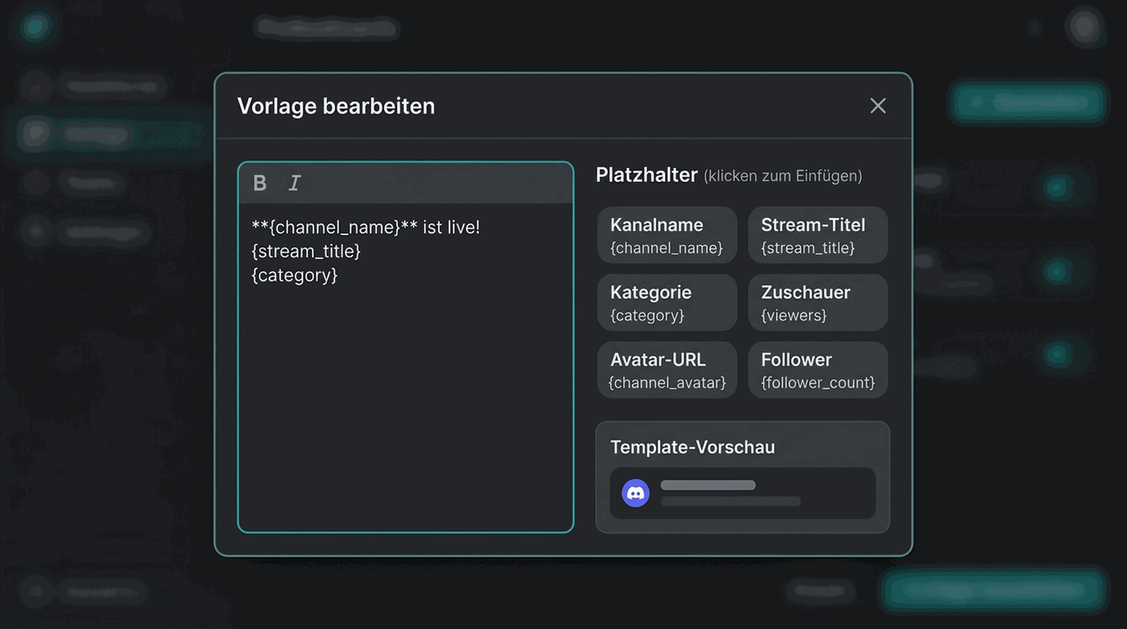 Illustration: Benachrichtigungsvorlage mit Platzhaltern und Vorschau